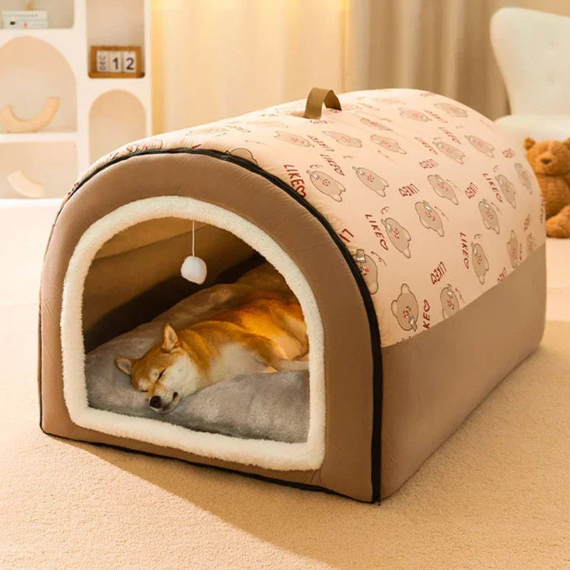 Warm Dog House with Detachable Washable Bed